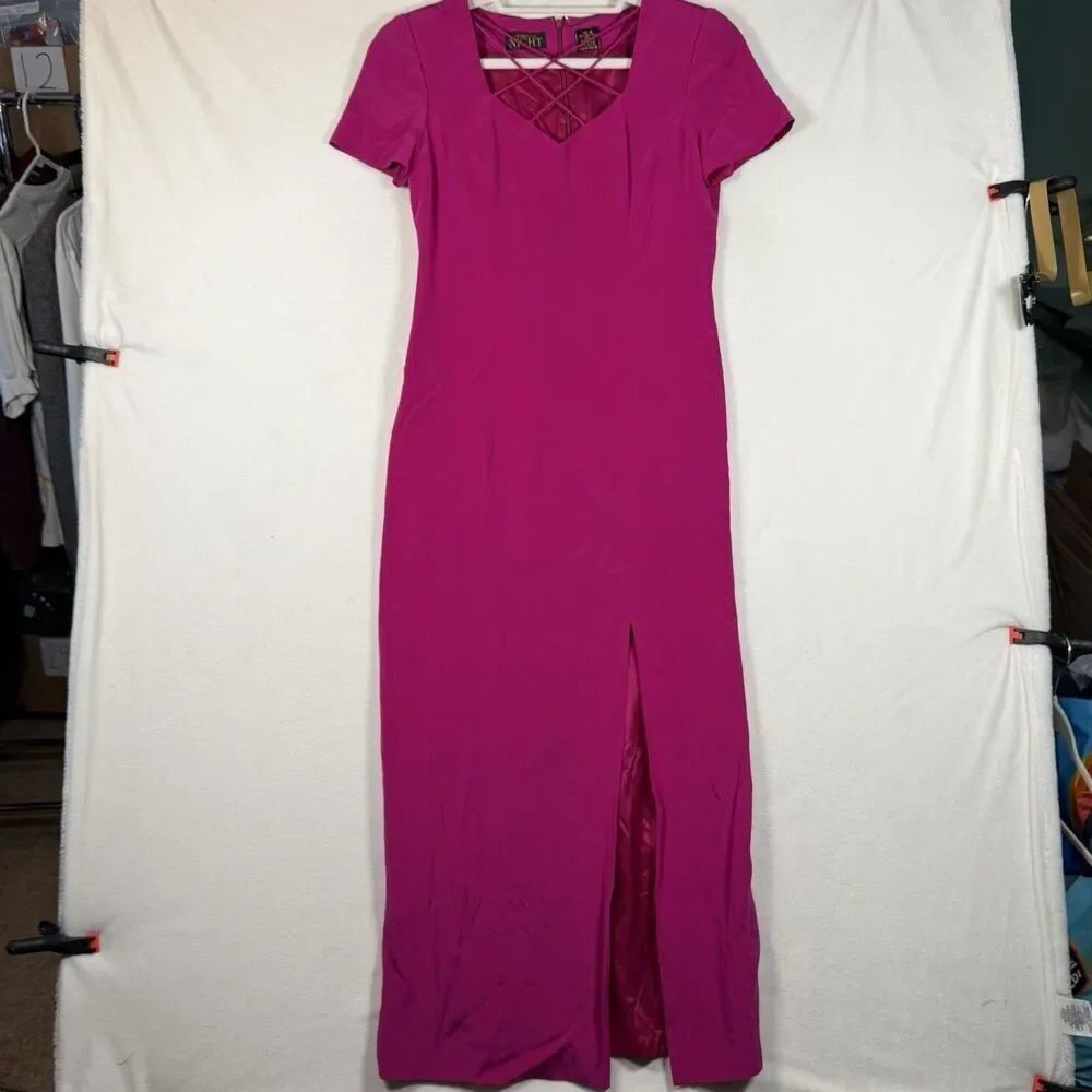Vintage 90s Liz Claiborne Night Silk Maxi Dress Fuchsia Pink Size 8 Criss Cross